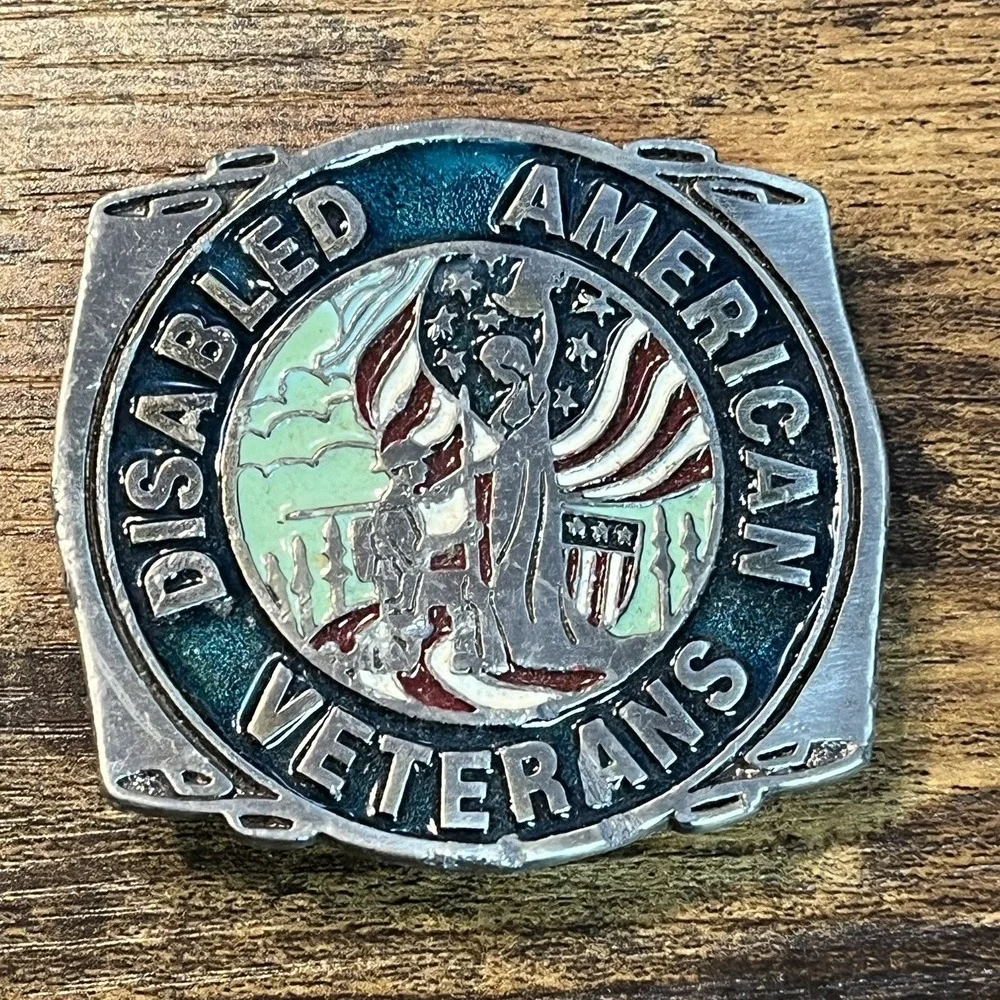 VYG Pewter Belt Buckle Disabled American Veterans Military USA Flag Soldier